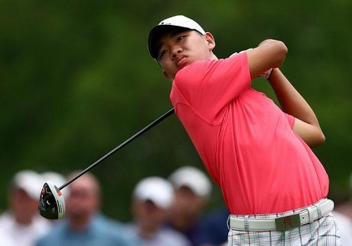 China's Guan Tianlang during the first round of the Byron Nelson Championship in Texas on May 16, 2013